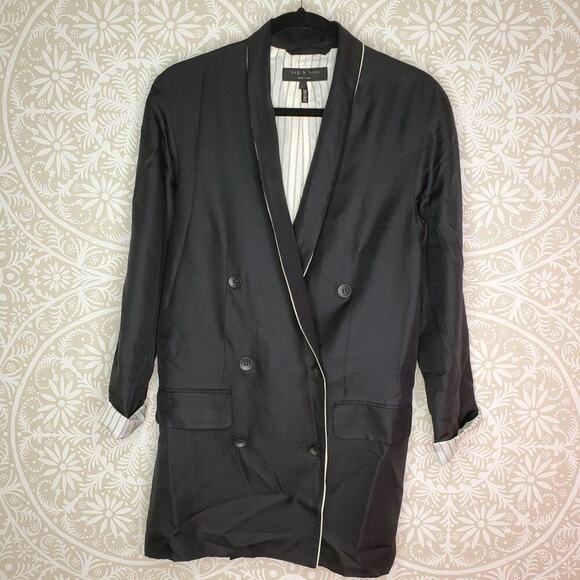 Rag + Bone Gabrielle Silk Jet Black Blazer 0 - Picture 3 of 8